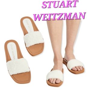 Stuart Weitzman Cammy Faux Fur Slide Sandal in White Natural